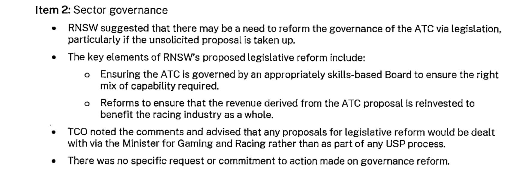 minutes from the meeting between Racing NSW and the Cabinet Office